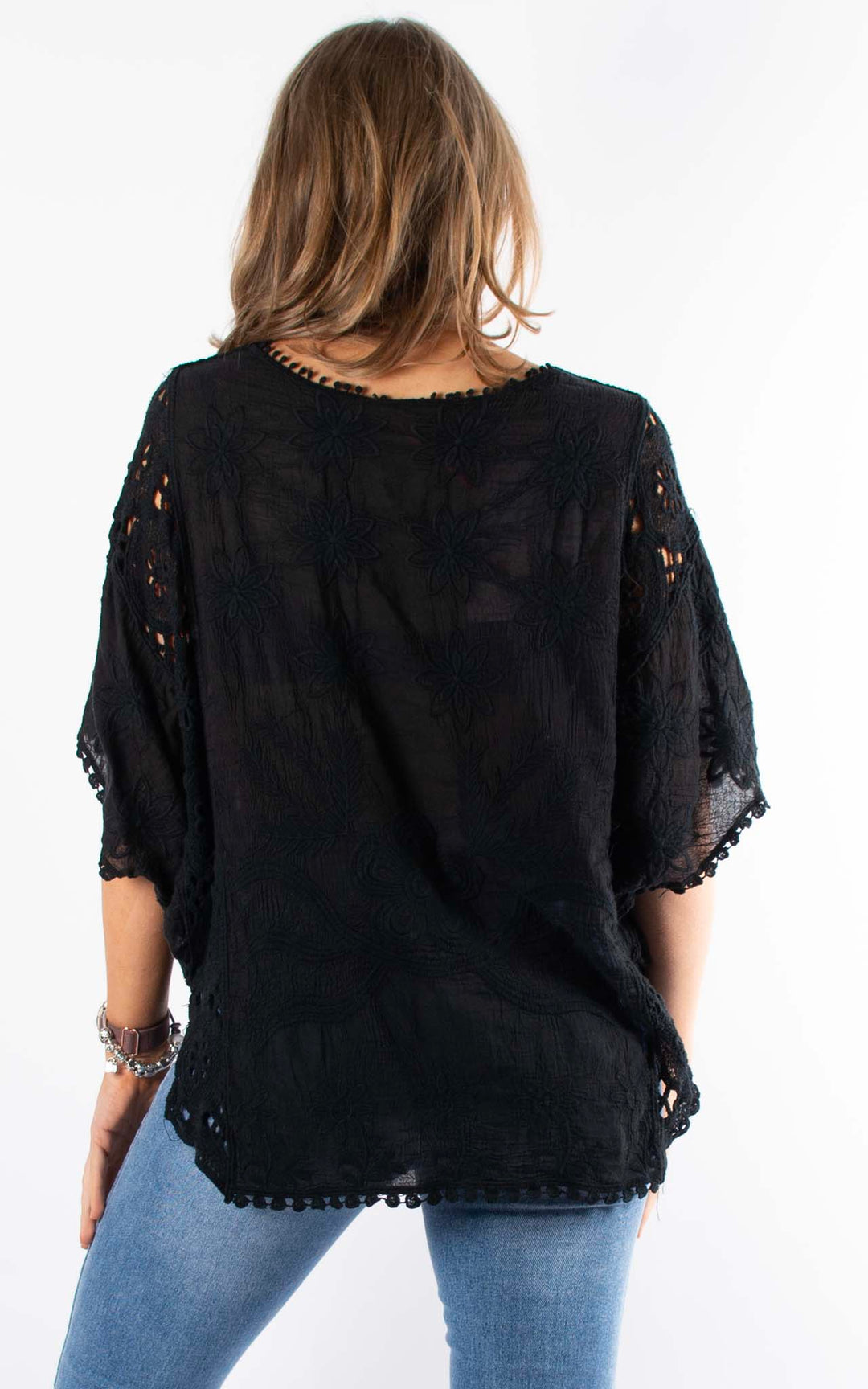 Phoebe Floral Cotton Top | Black