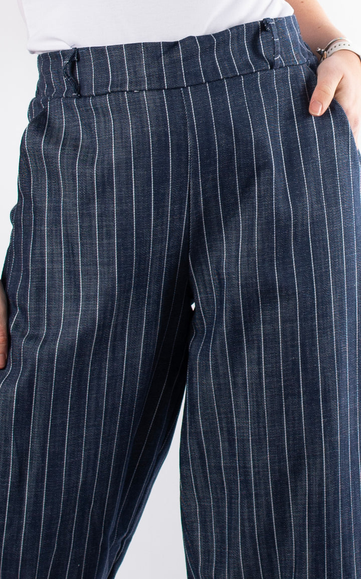 Pinstripe Denim Barrell Leg | Dark Denim