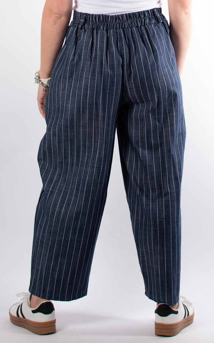 Pinstripe Denim Barrell Leg | Dark Denim