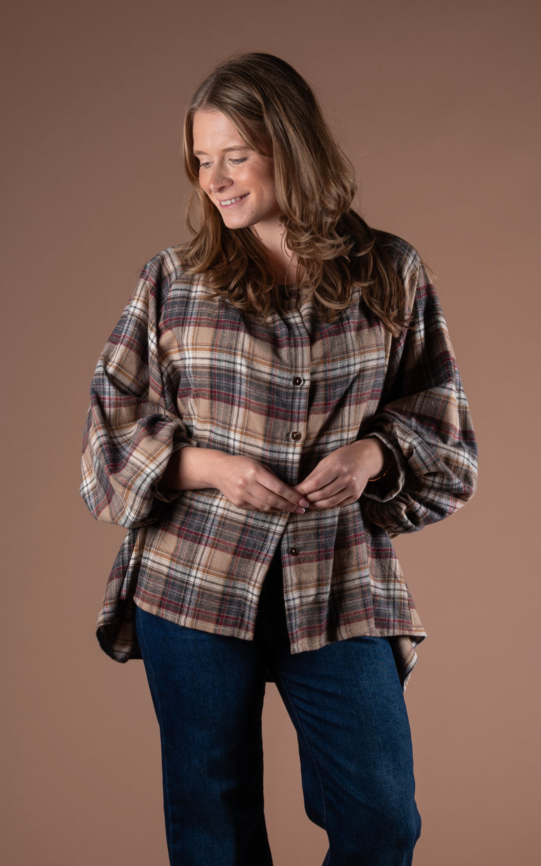Plaid Batwing Shirt | Camel