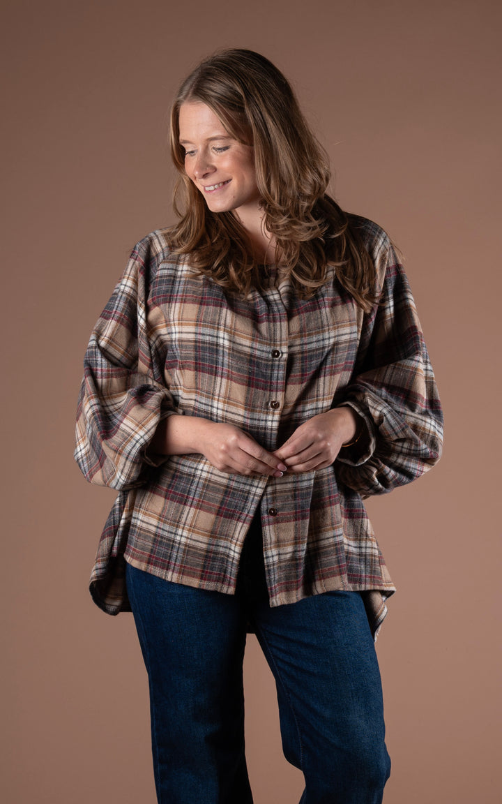 Plaid Batwing Shirt | Camel