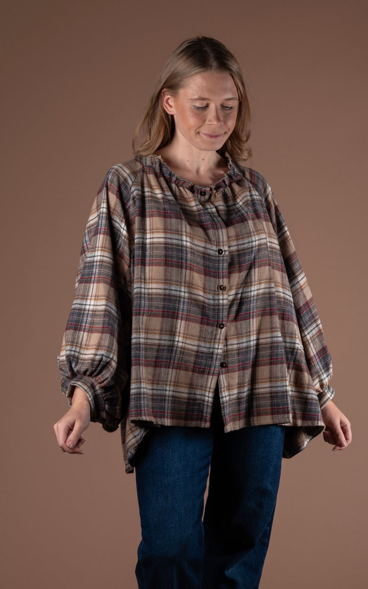 Plaid Batwing Shirt | Camel