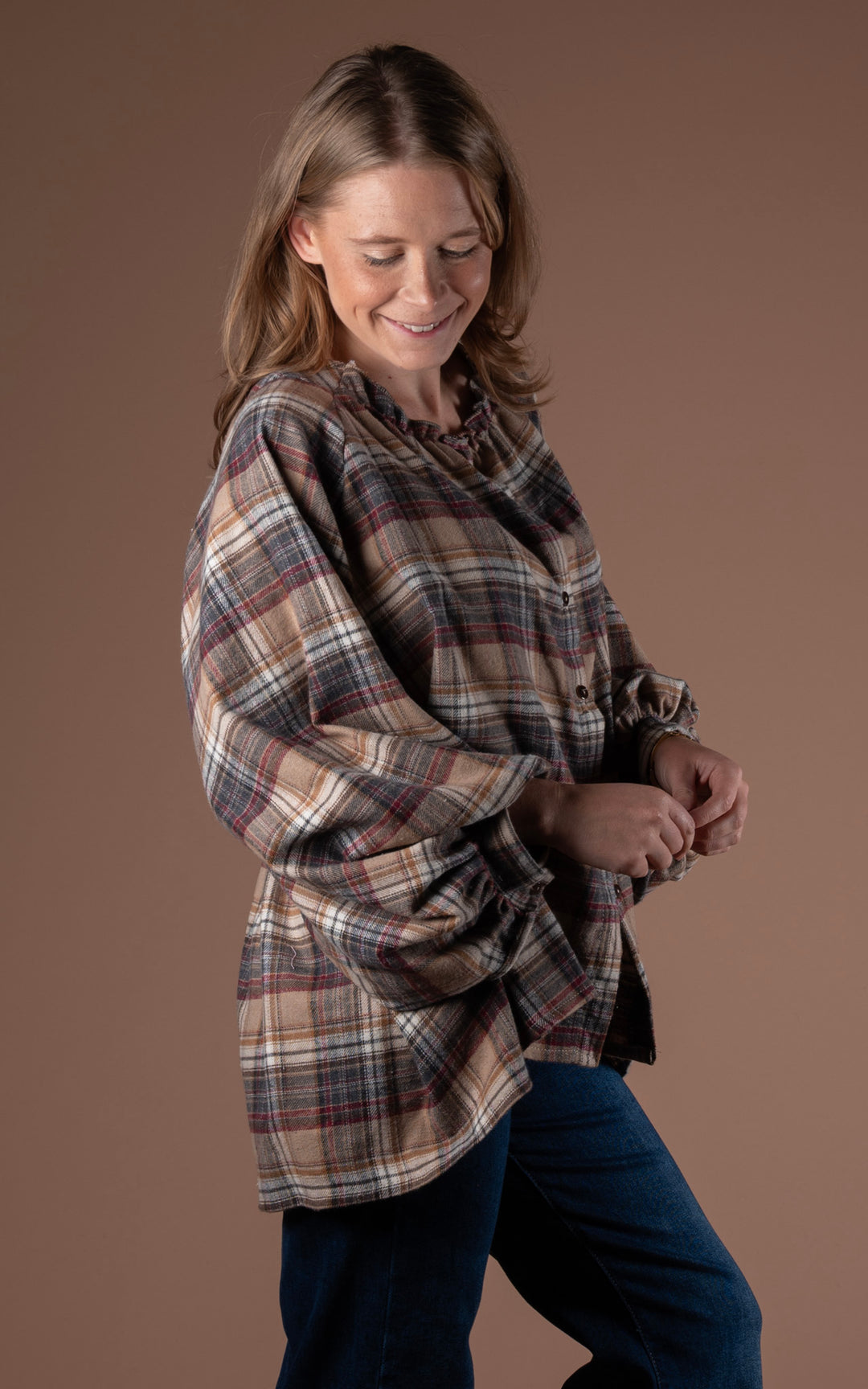 Plaid Batwing Shirt | Camel