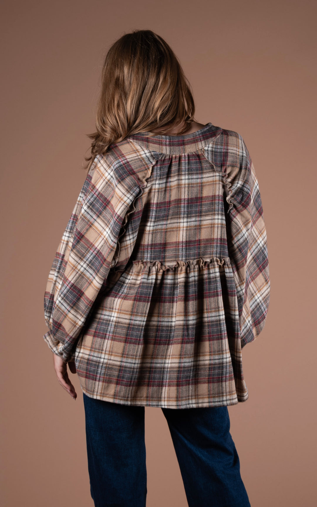 Plaid Batwing Shirt | Camel