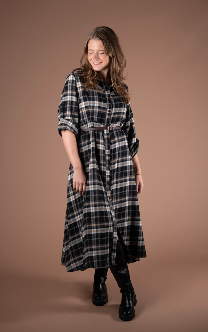 Plaid Shirt Dress | Black&Camel