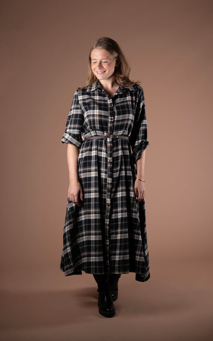 Plaid Shirt Dress | Black&Camel
