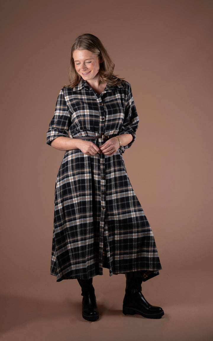 Plaid Shirt Dress | Black&Camel