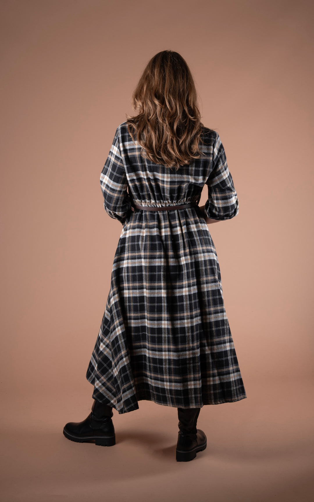 Plaid Shirt Dress | Black&Camel