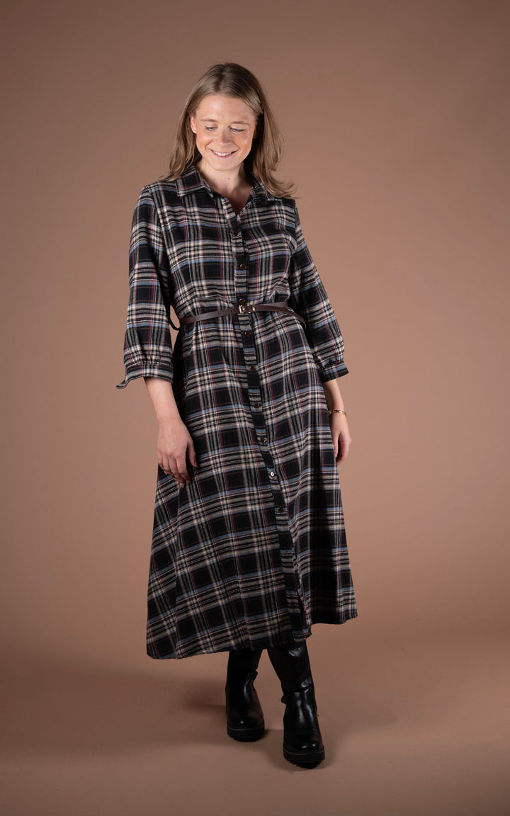 Plaid Shirt Dress | Black&Pink
