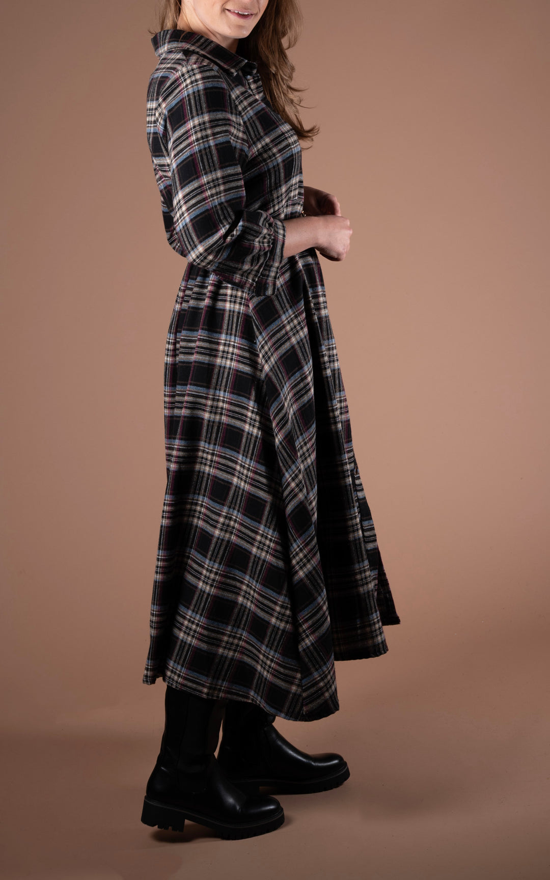 Plaid Shirt Dress | Black&Pink