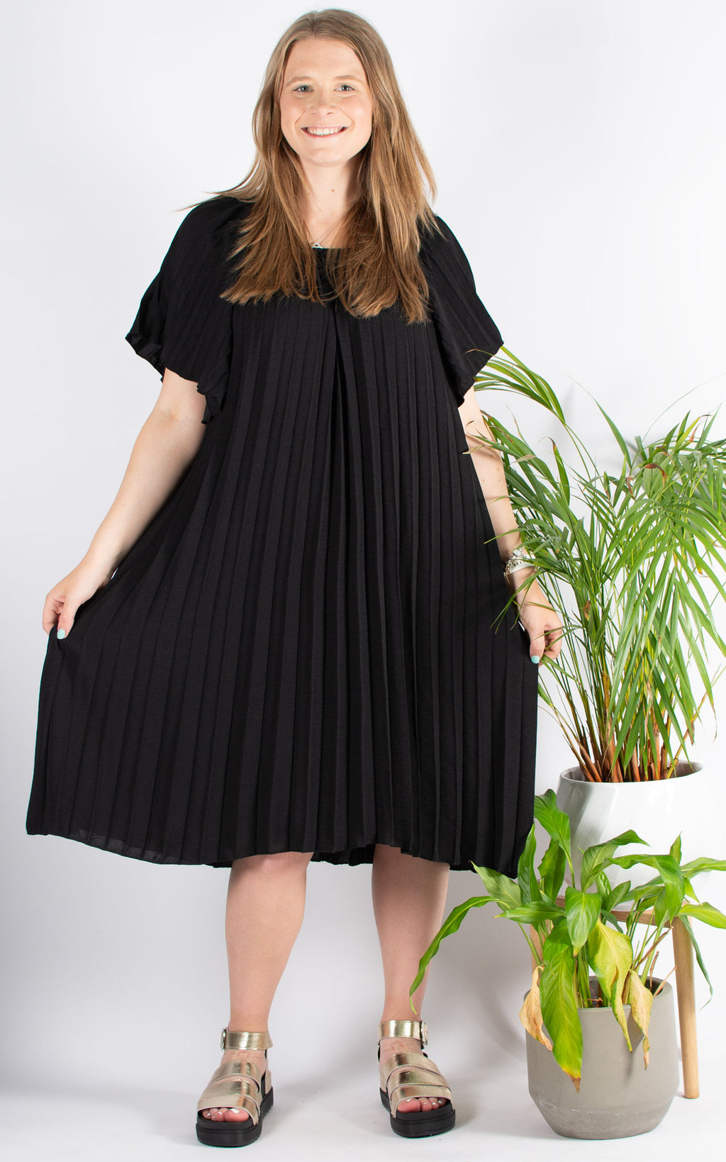 Pleated Bardot Dress | Black