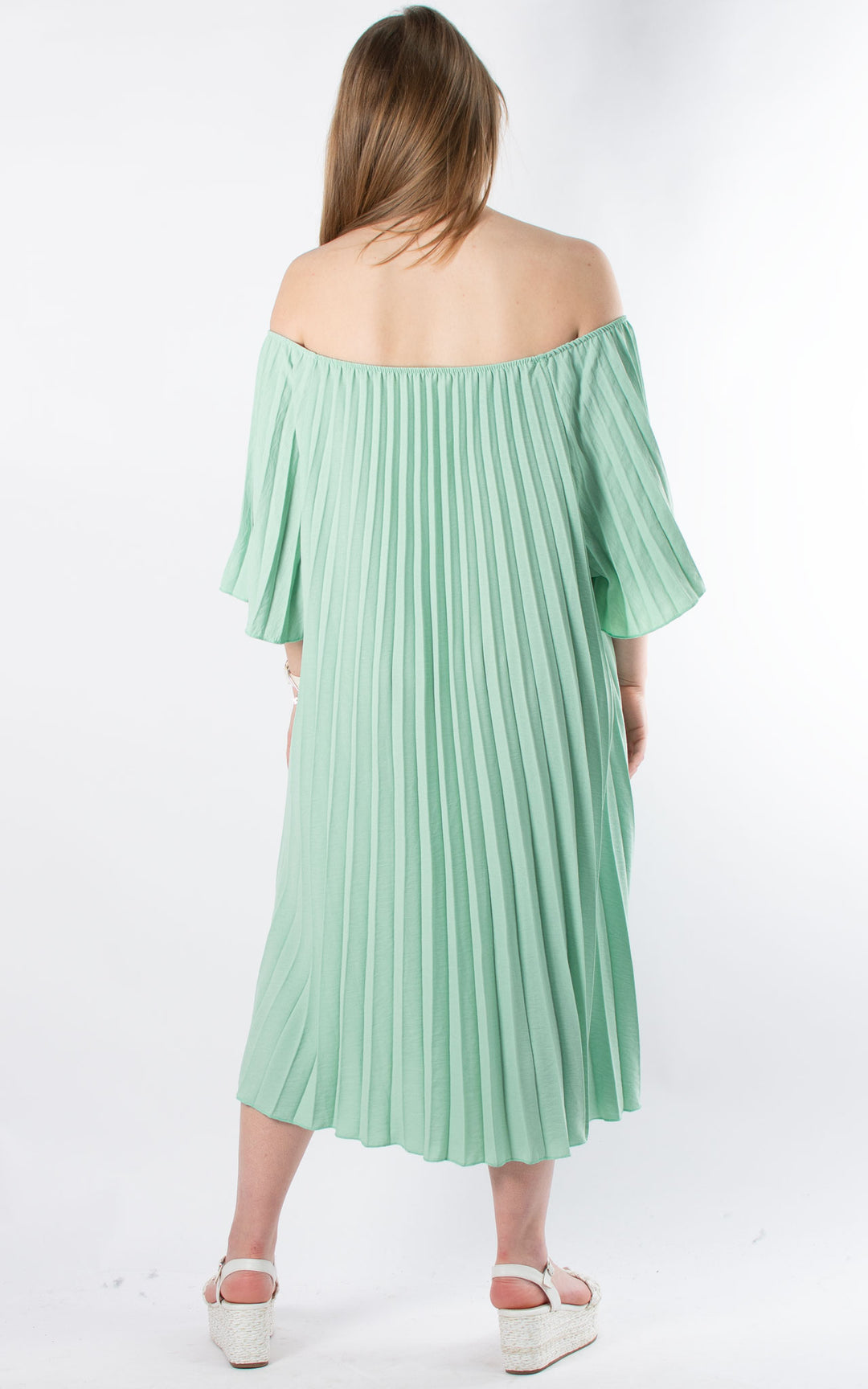 Pleated Bardot Dress | Mint