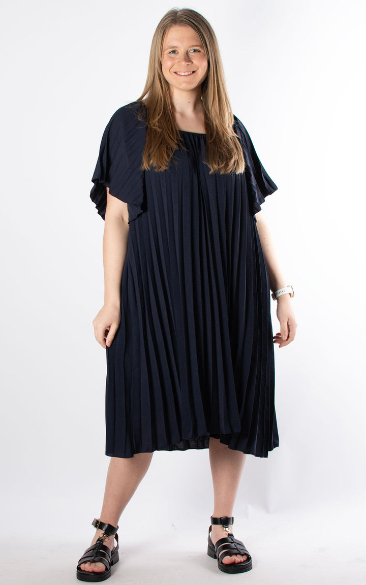 Pleated Bardot Dress | Navy