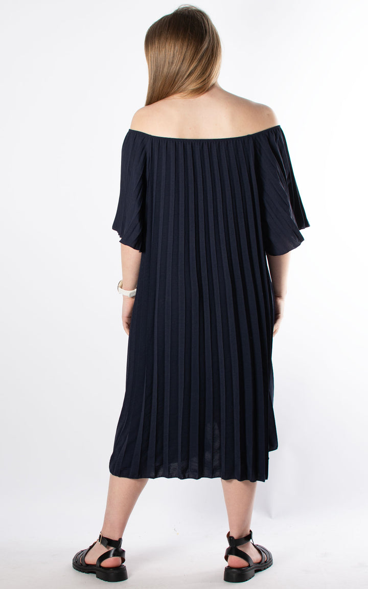 Pleated Bardot Dress | Navy