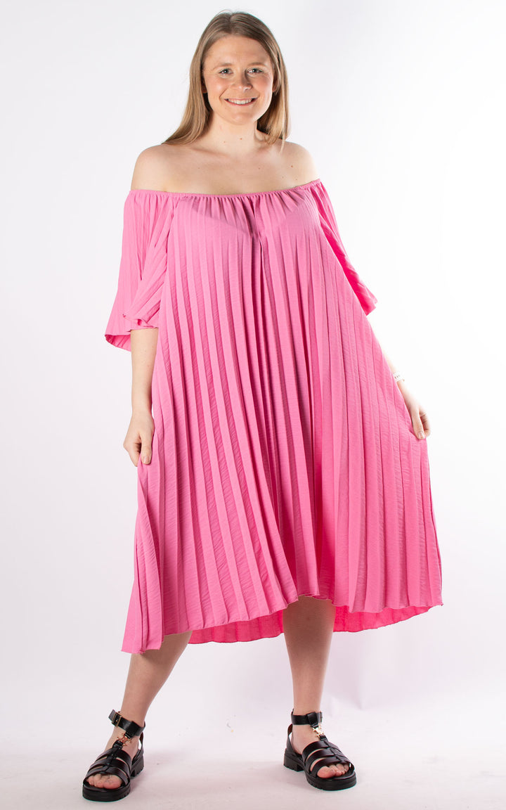 Pleated Bardot Dress | Pink