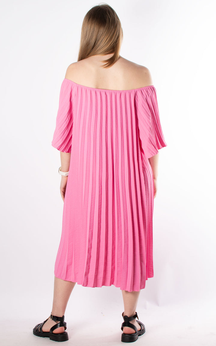 Pleated Bardot Dress | Pink