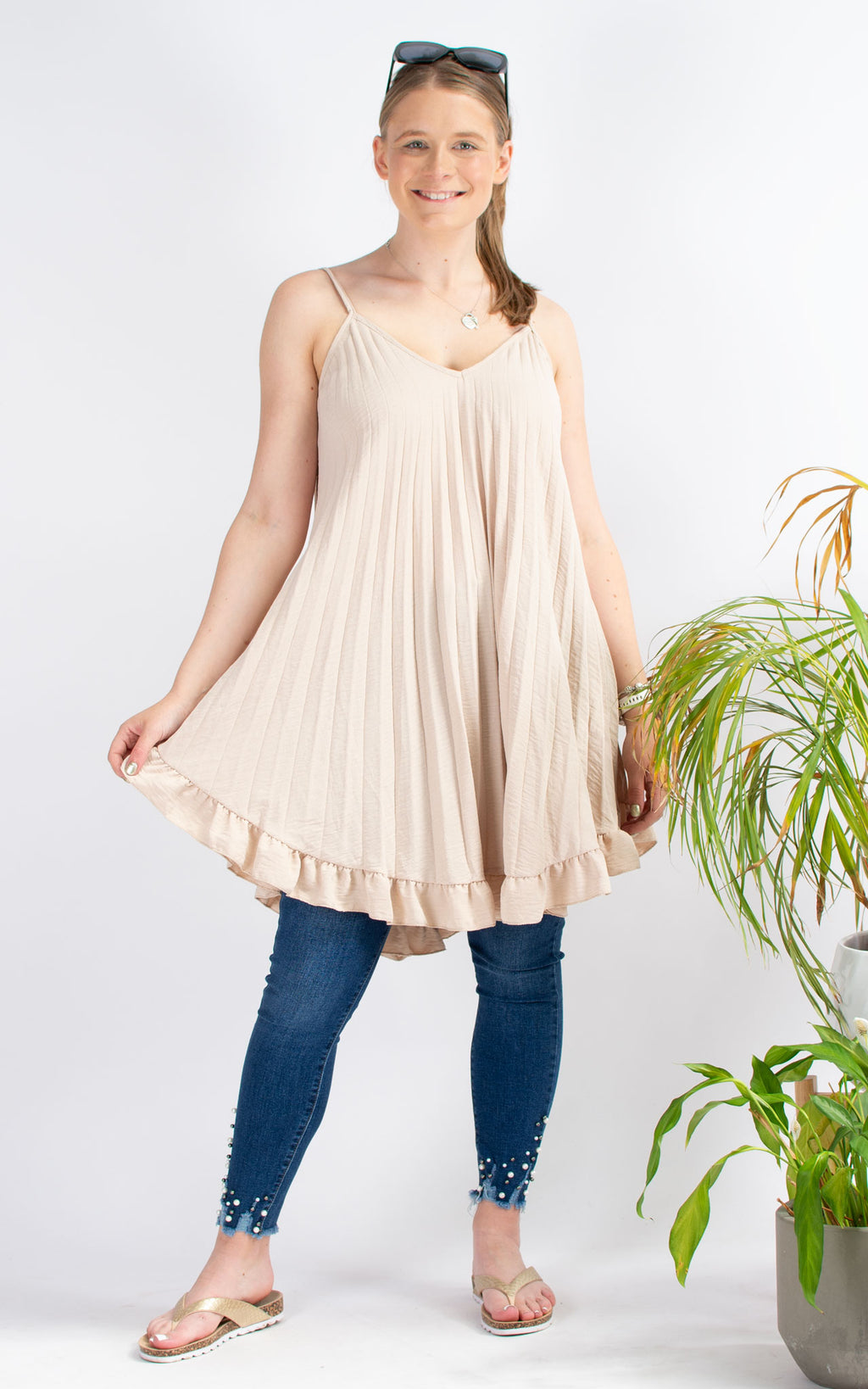 Pleated Strap Vest | Beige