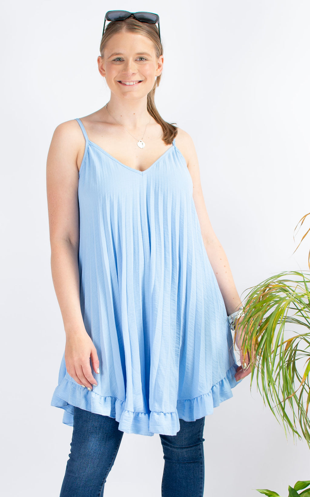 Pleated Strap Vest | Sky Blue