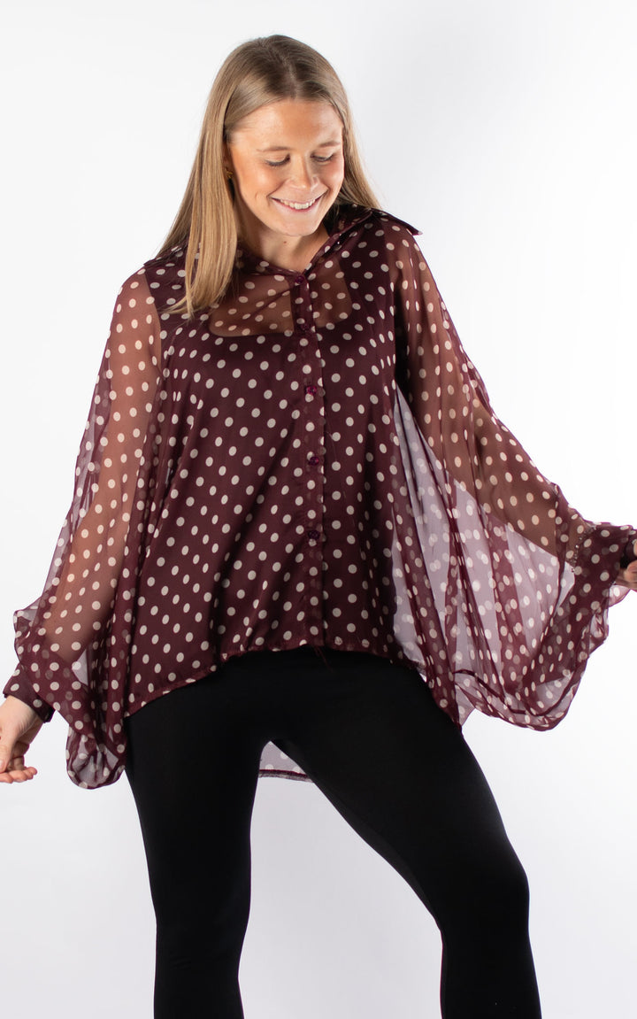 Polka Dot Blouse | Burgundy
