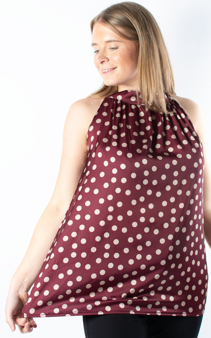 Polka Dot Halterneck | Burgundy