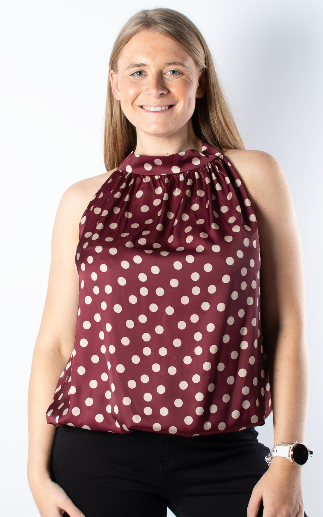 Polka Dot Halterneck | Burgundy