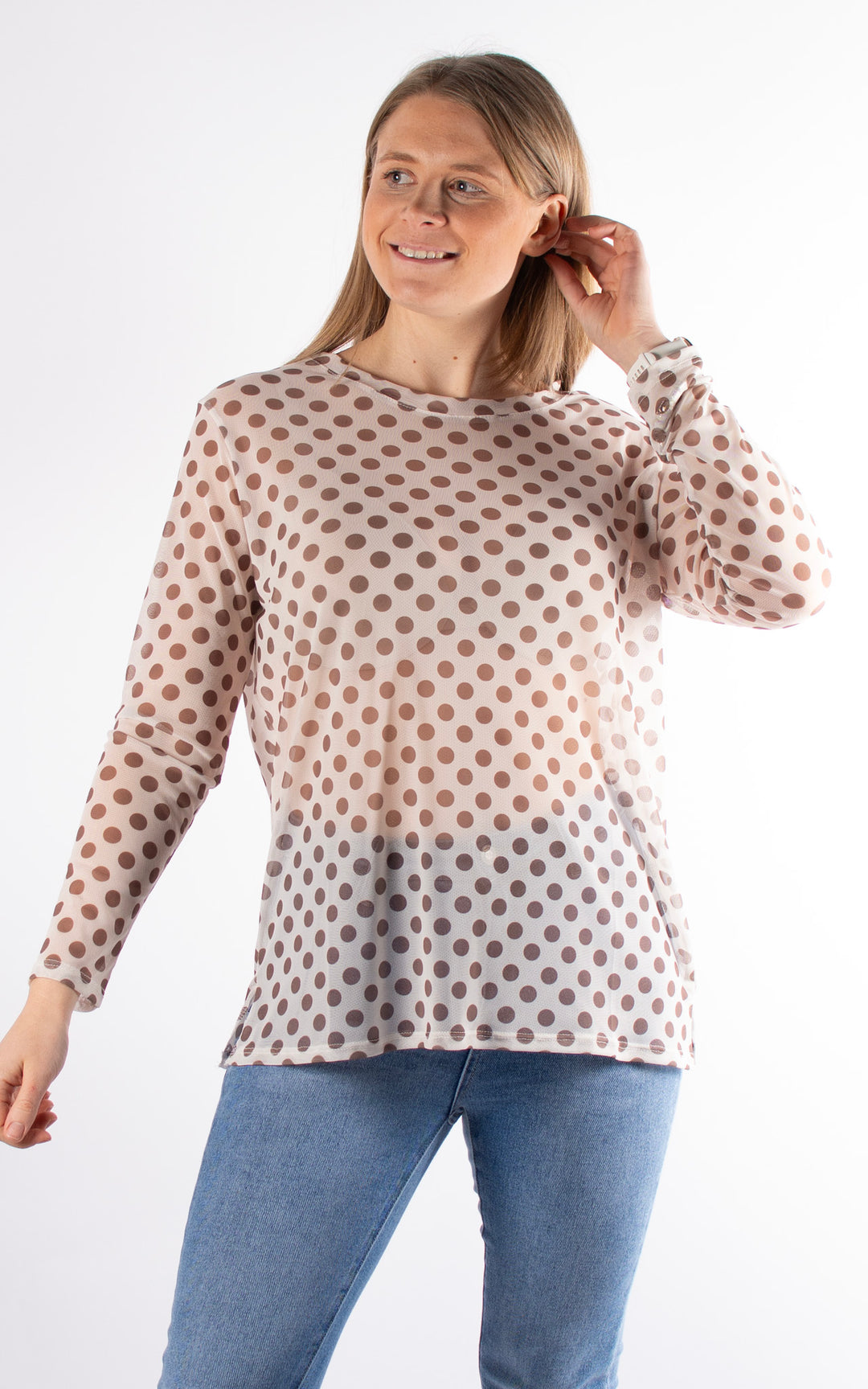 Polka Dot Mesh Top |  Beige&Chocolate