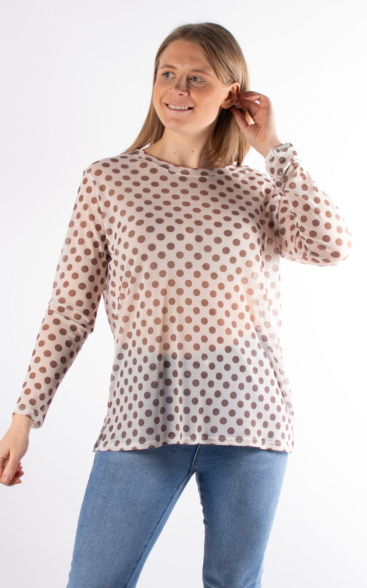 Polka Dot Mesh Top |  Beige&Chocolate