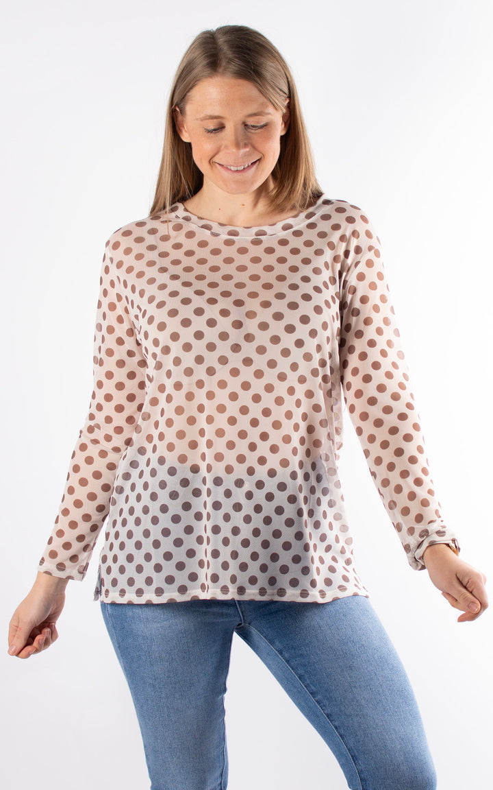 Polka Dot Mesh Top |  Beige&Chocolate
