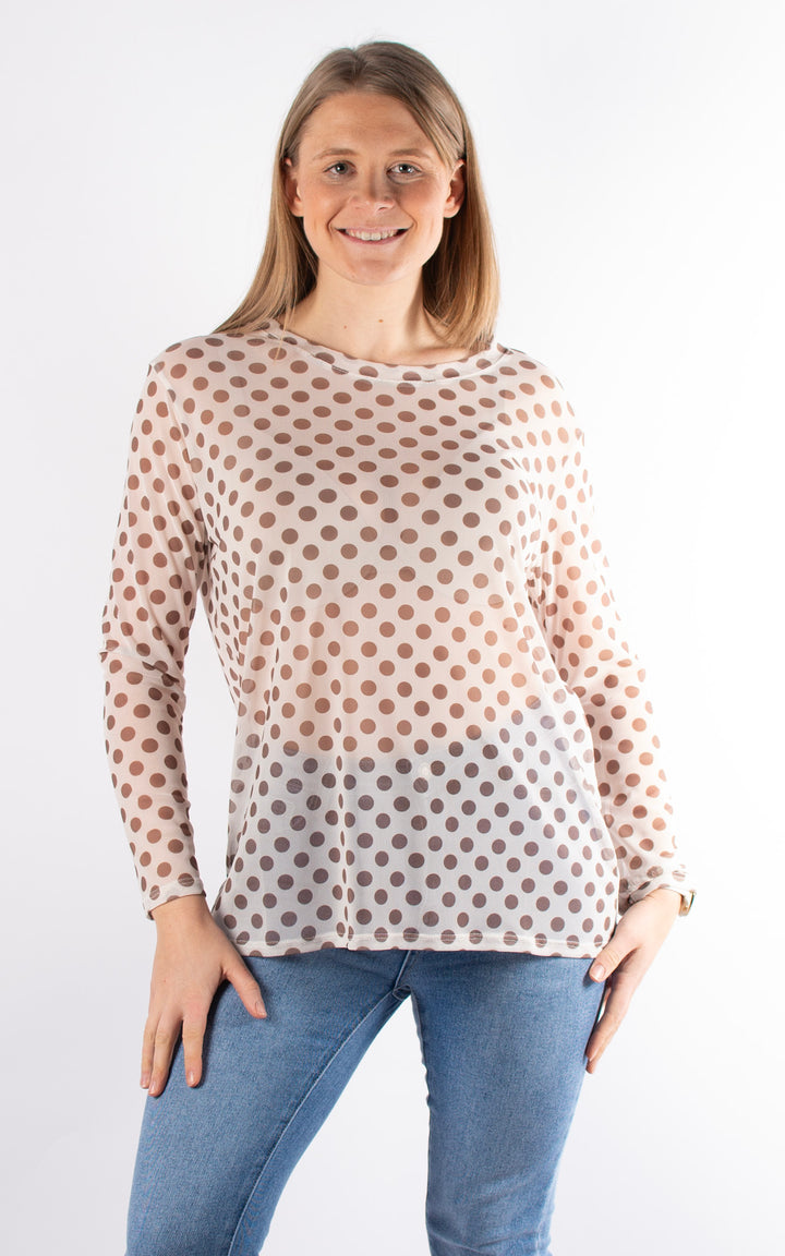 Polka Dot Mesh Top |  Beige&Chocolate
