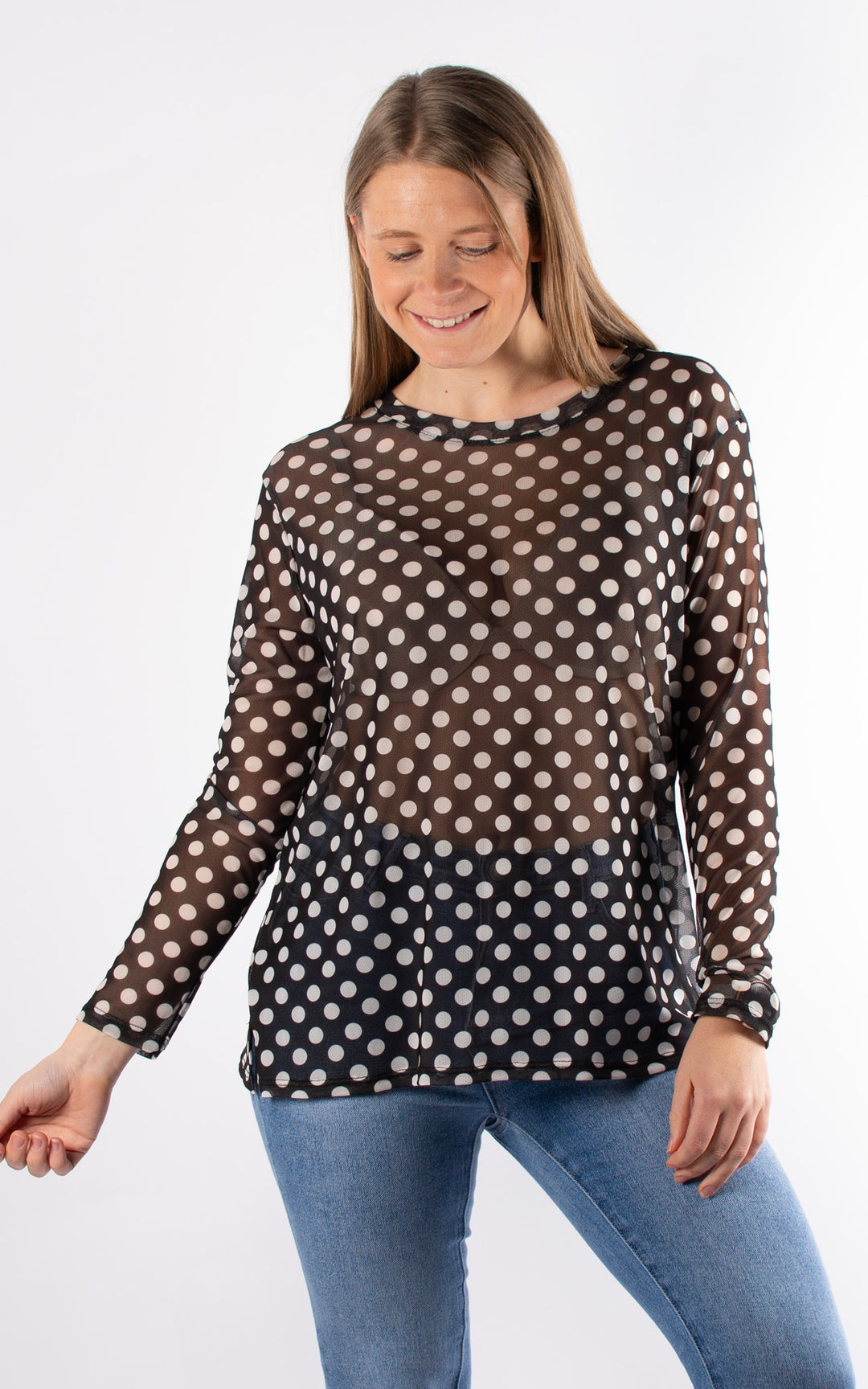 Polka Dot Mesh Top | Black&White