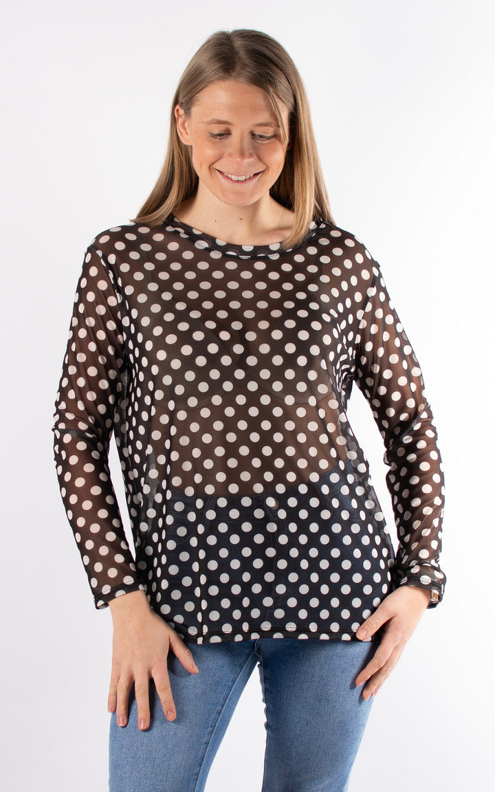 Polka Dot Mesh Top | Black&White