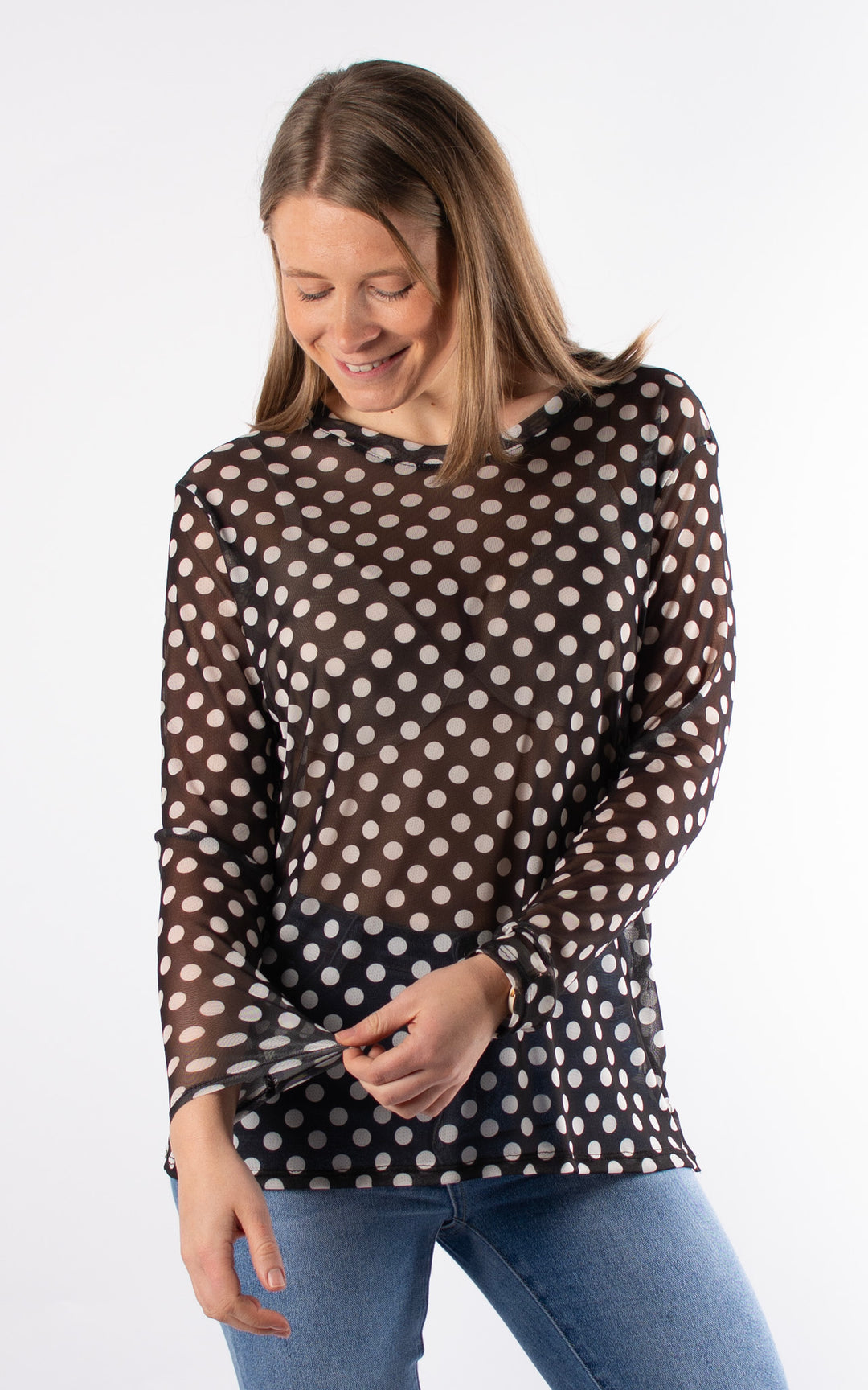 Polka Dot Mesh Top | Black&White
