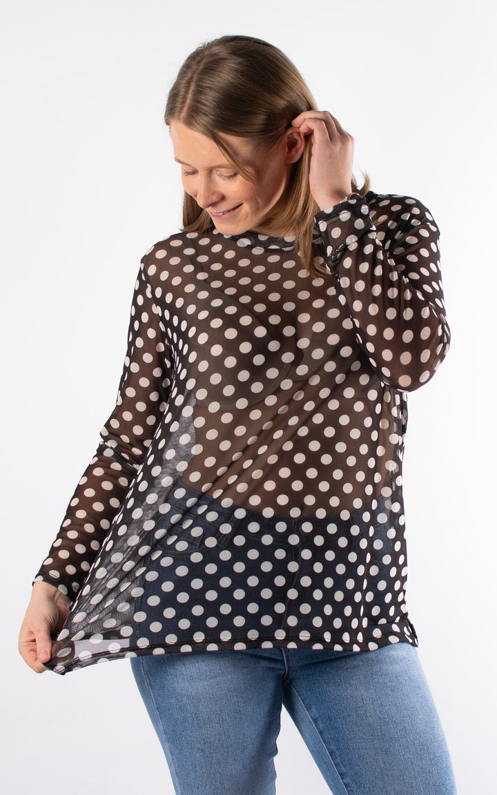 Polka Dot Mesh Top | Black&White