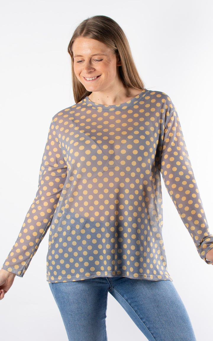Polka Dot Mesh Top |  Grey&Yellow