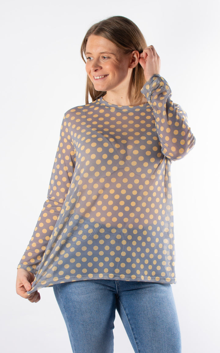 Polka Dot Mesh Top |  Grey&Yellow