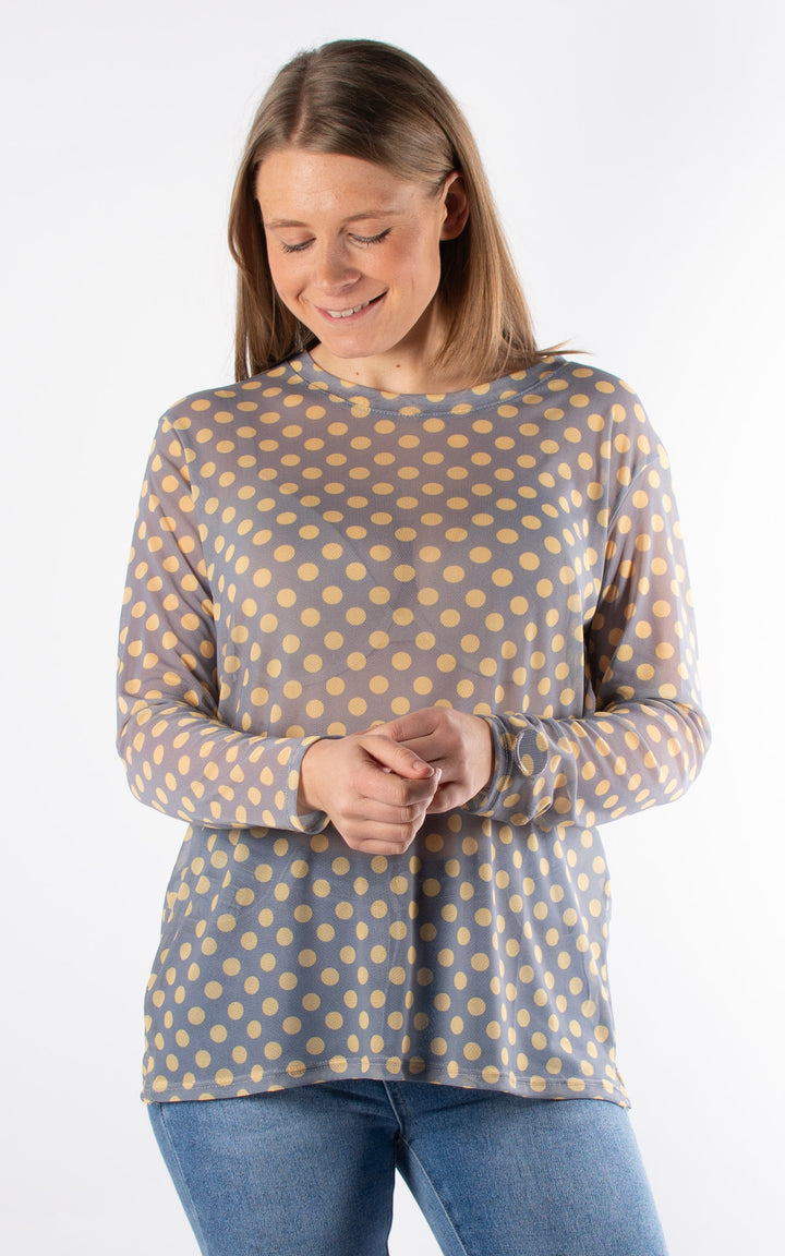Polka Dot Mesh Top |  Grey&Yellow