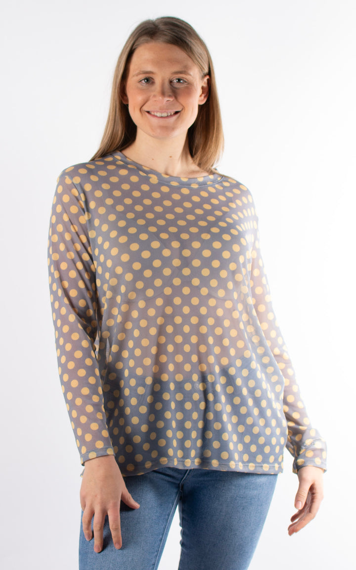 Polka Dot Mesh Top |  Grey&Yellow