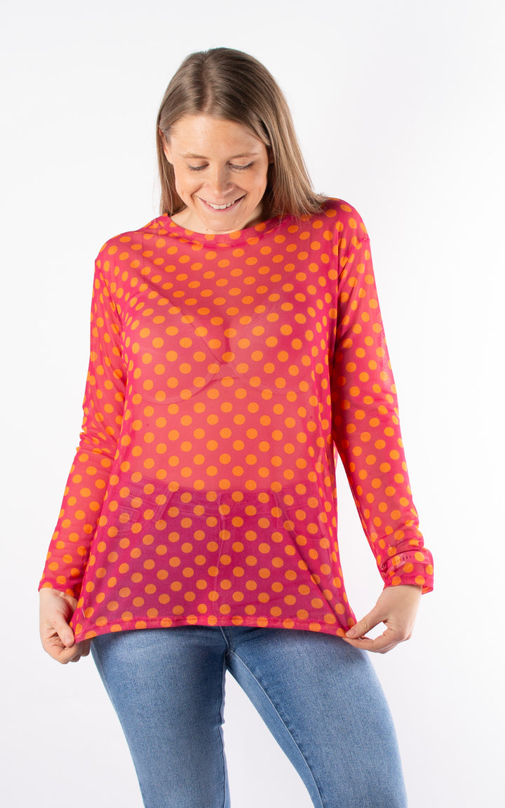 Polka Dot Mesh Top |  Hot Pink&Orange