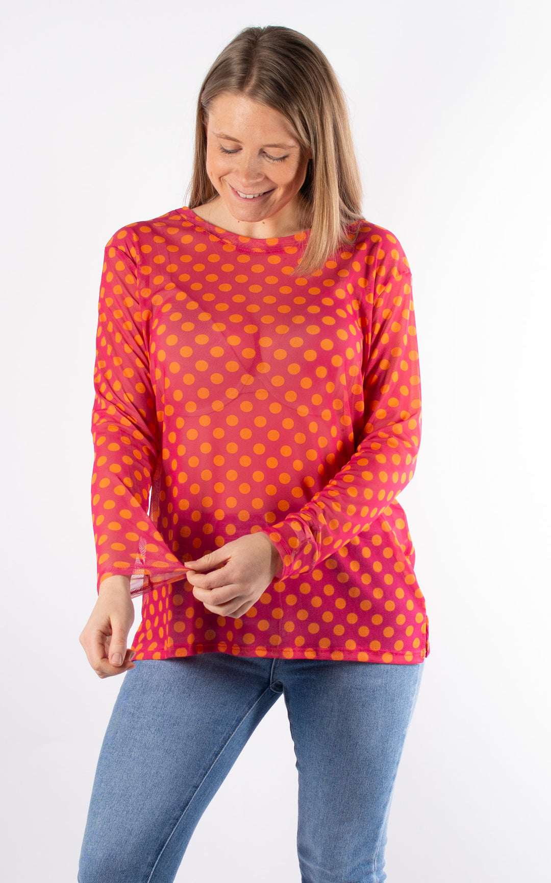 Polka Dot Mesh Top |  Hot Pink&Orange