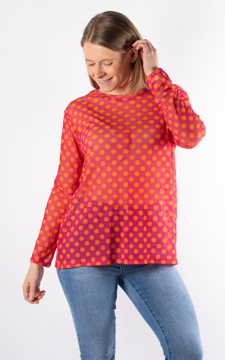 Polka Dot Mesh Top |  Hot Pink&Orange