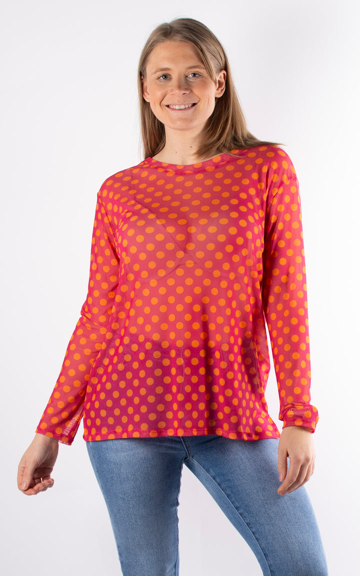 Polka Dot Mesh Top |  Hot Pink&Orange