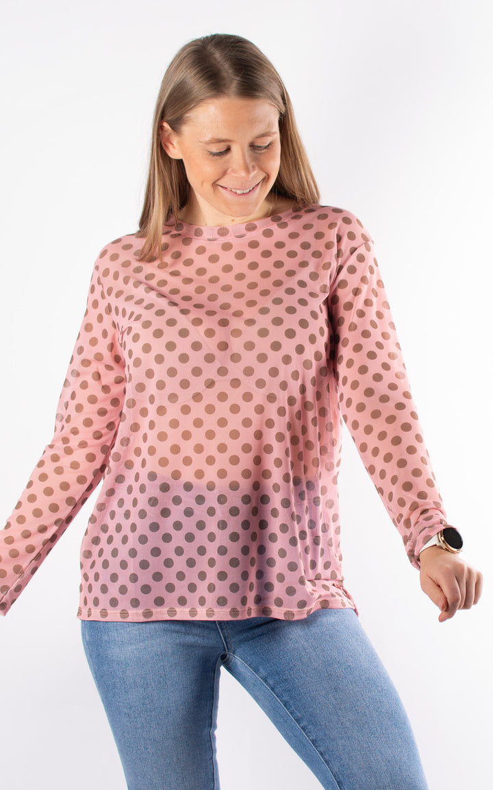 Polka Dot Mesh Top |  Pink&Brown