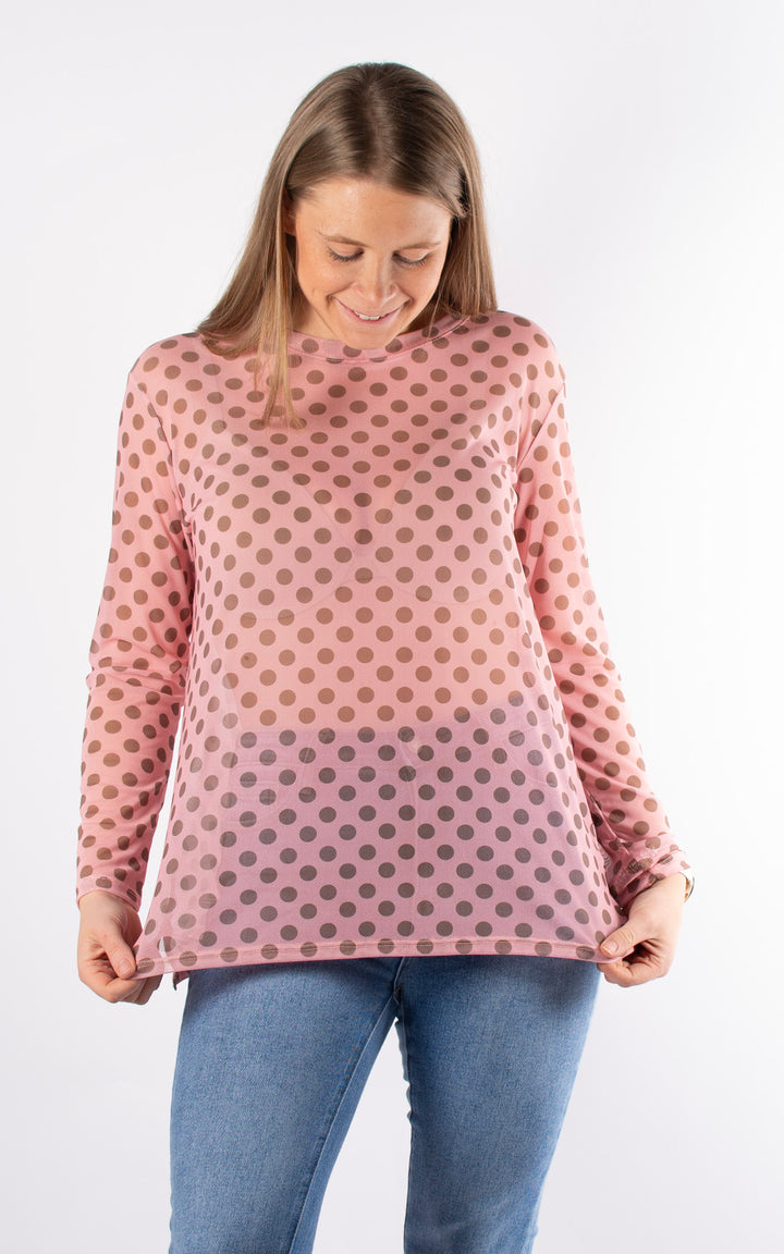 Polka Dot Mesh Top |  Pink&Brown