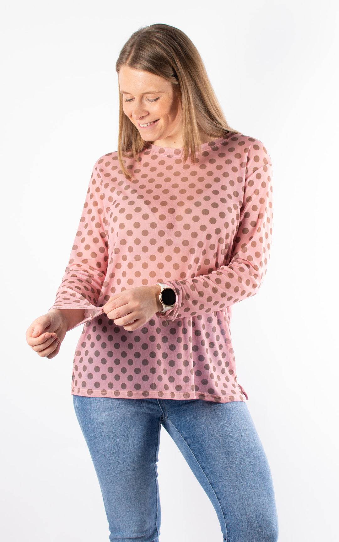Polka Dot Mesh Top |  Pink&Brown