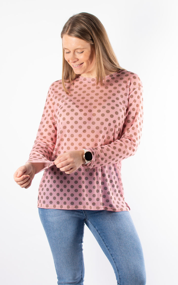 Polka Dot Mesh Top |  Pink&Brown