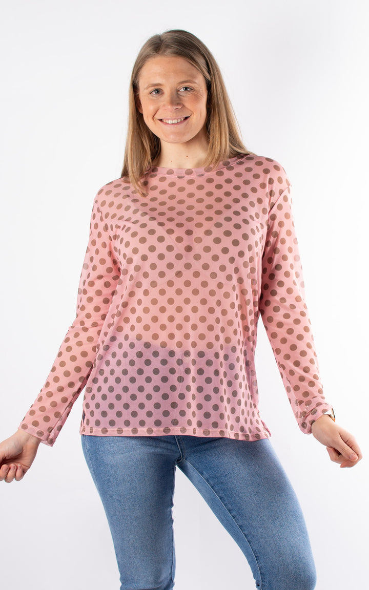 Polka Dot Mesh Top |  Pink&Brown