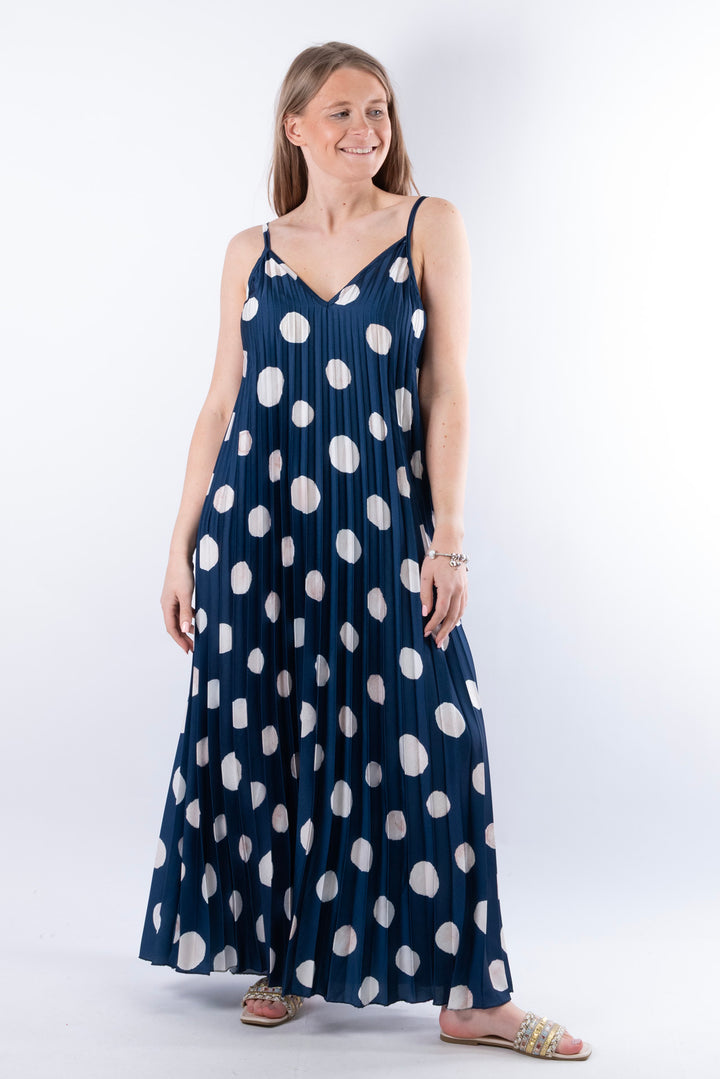 Polka Dot Strap Dress  | Navy
