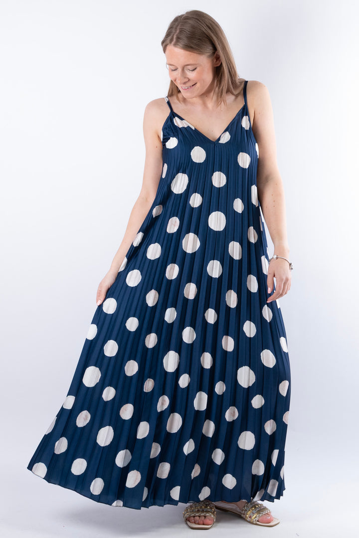Polka Dot Strap Dress  | Navy