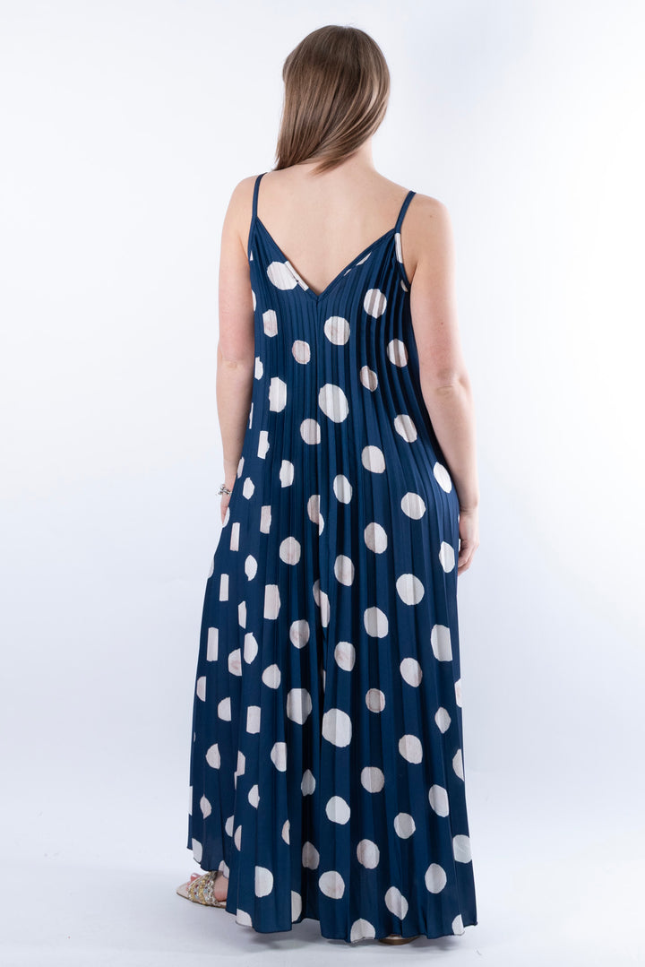 Polka Dot Strap Dress  | Navy