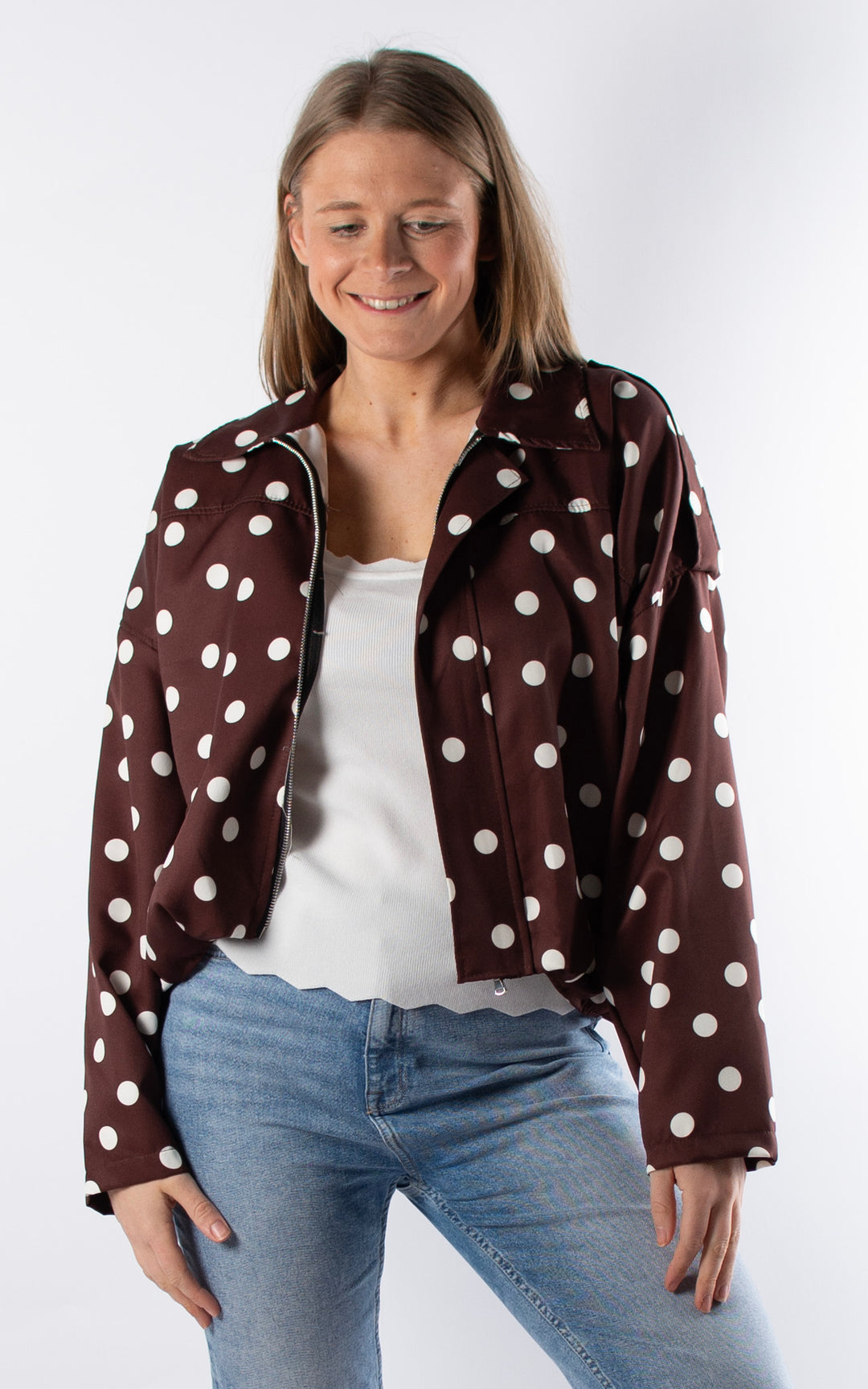 Polka Dot Zip Jacket| Chocolate